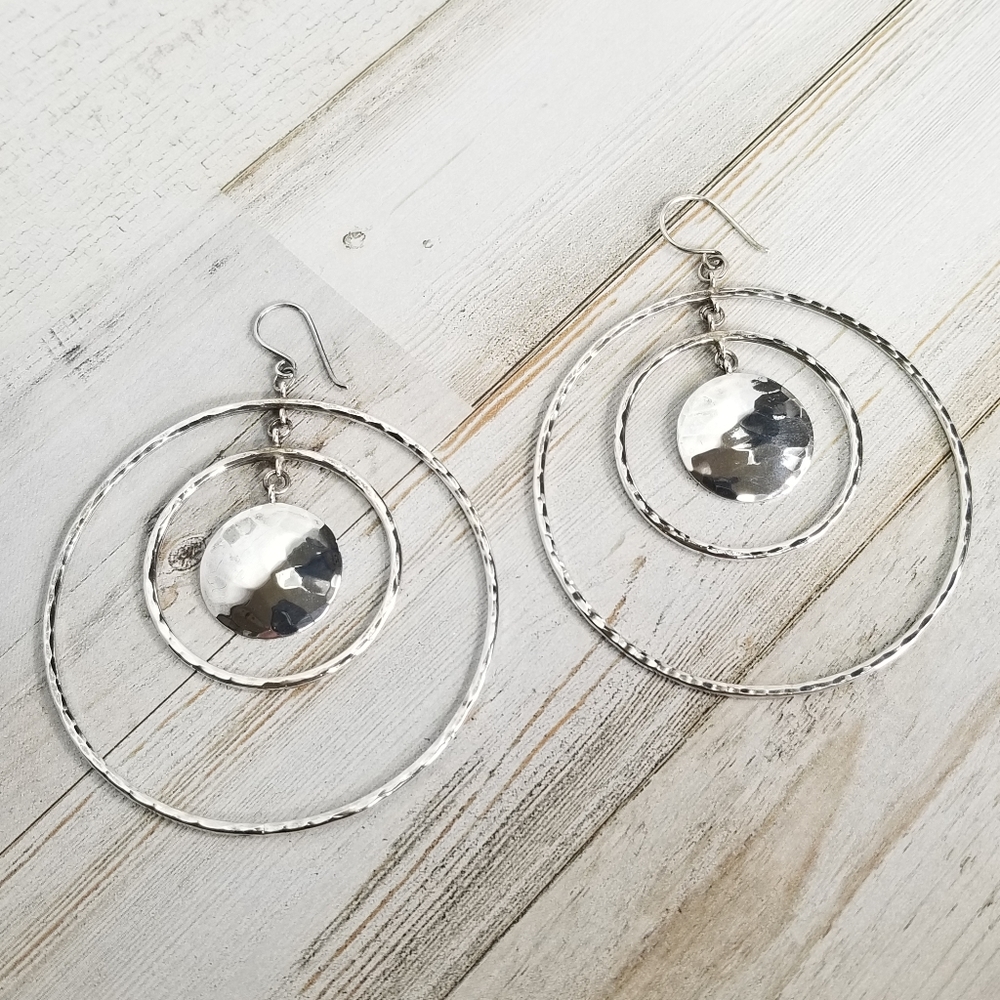 950 Sterling Silver Circle French Wire Earrings